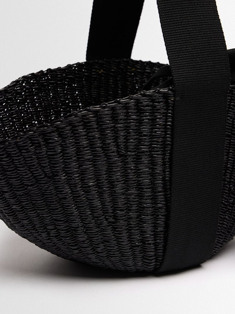Black Handwoven Napier Grass Top Handle Basket Bag