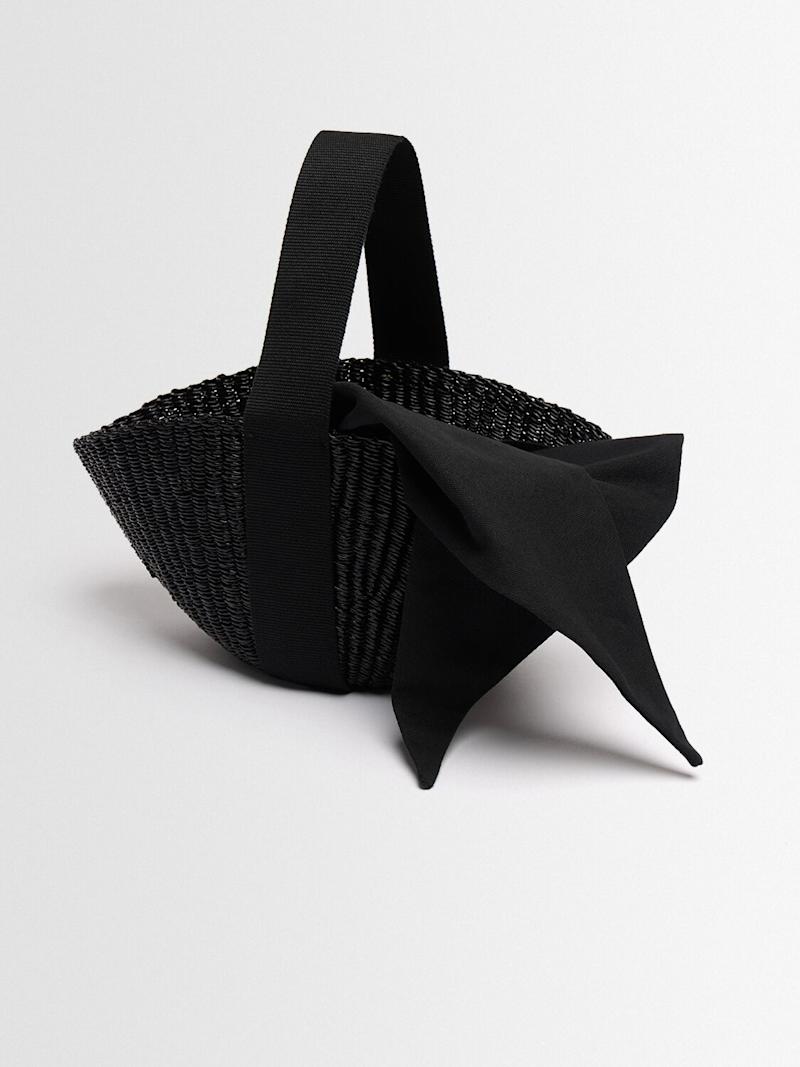 Black Handwoven Napier Grass Top Handle Basket Bag