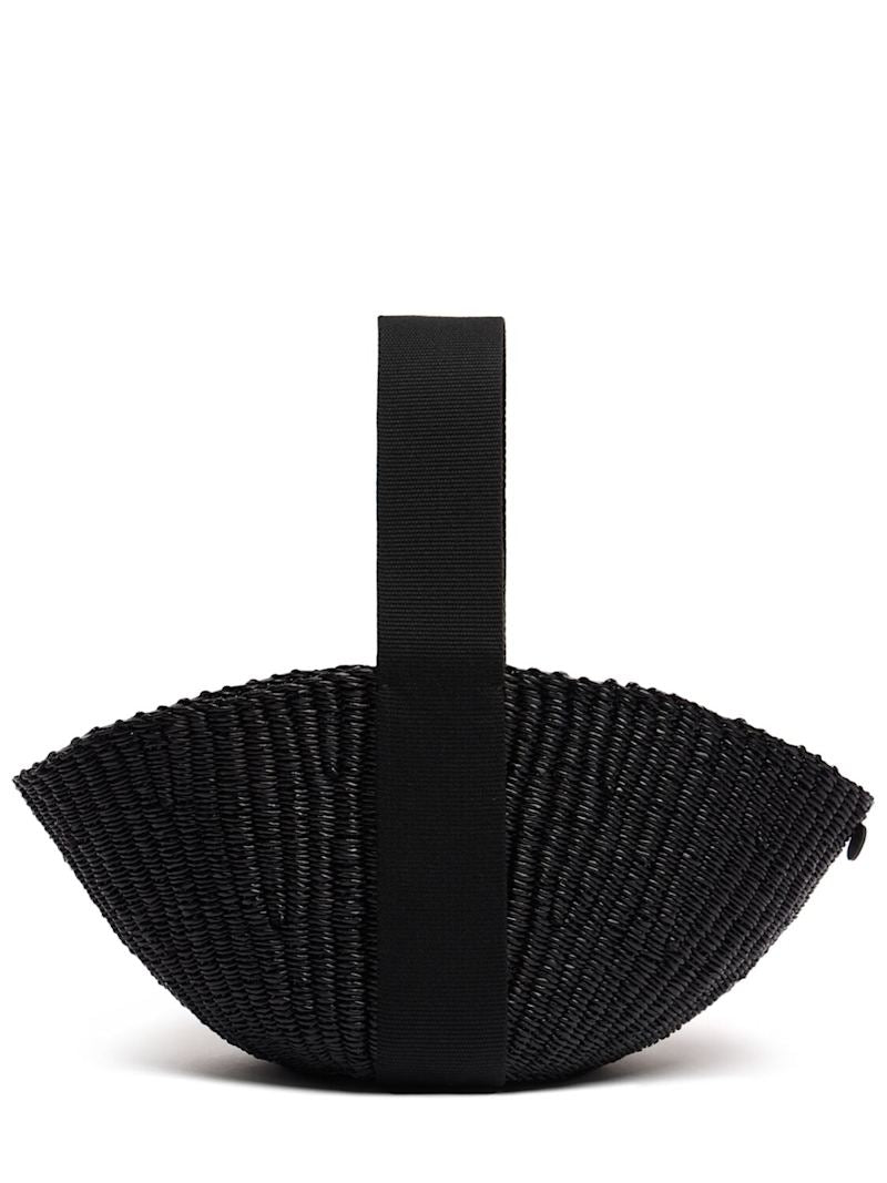 Black Handwoven Napier Grass Top Handle Basket Bag