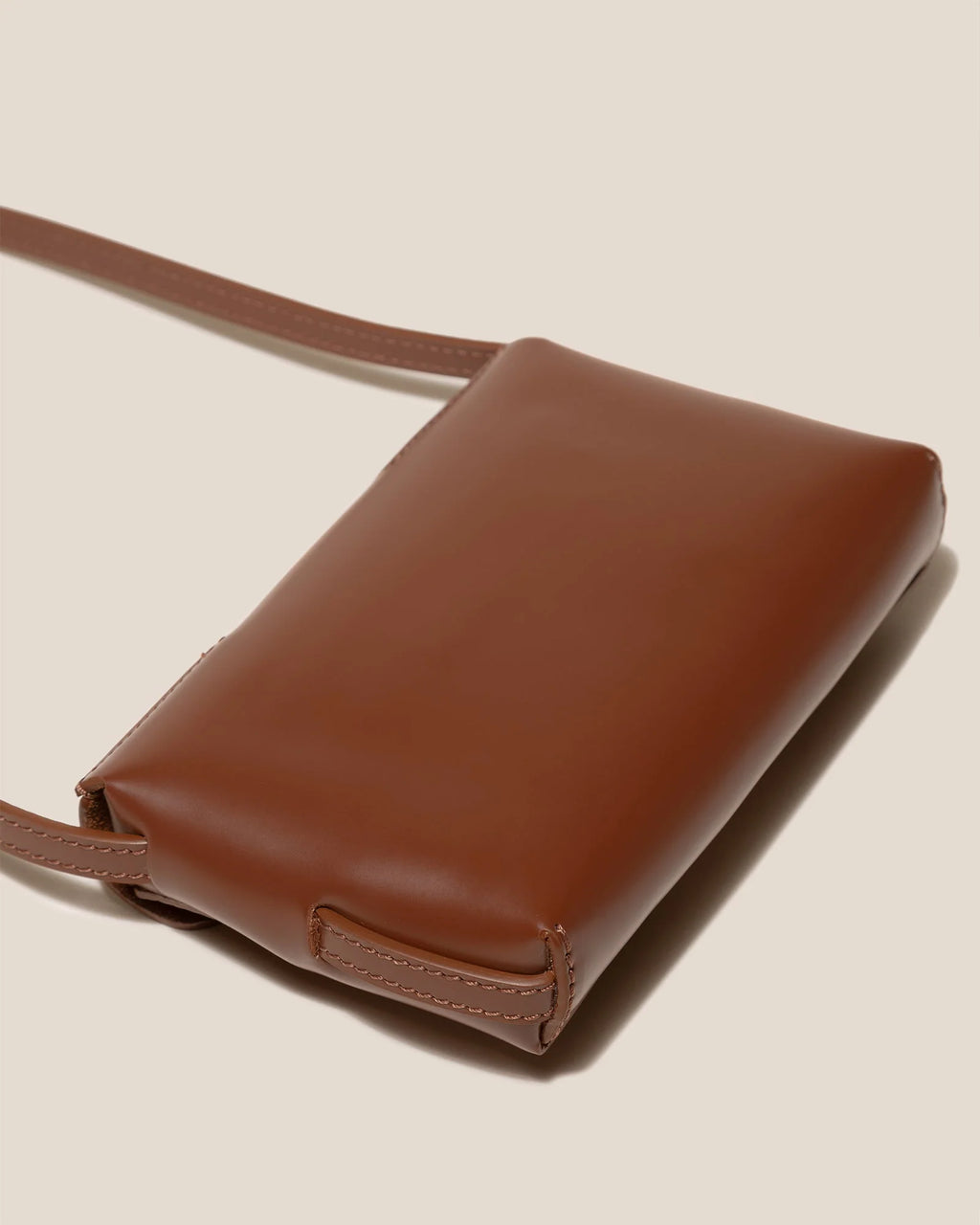 Tan Geometric Stitch Magnetic Mini Crossbody Bag