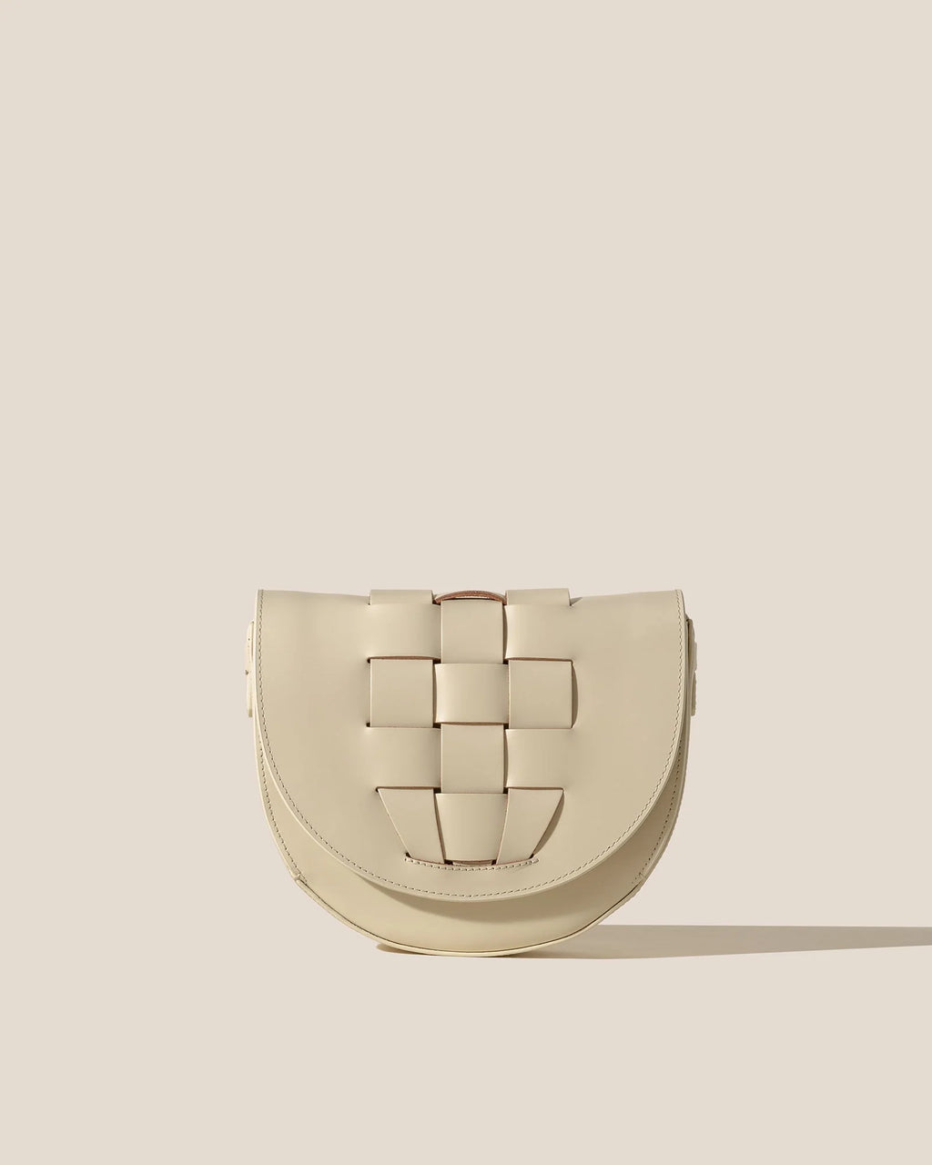 Custard Woven Front Saddle Adjustable Crossbody Bag