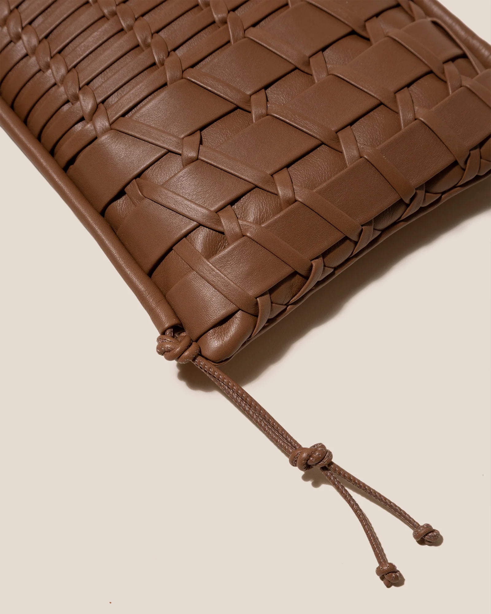 Chestnut Hand Woven Leather Magnetic Crossbody Pouch
