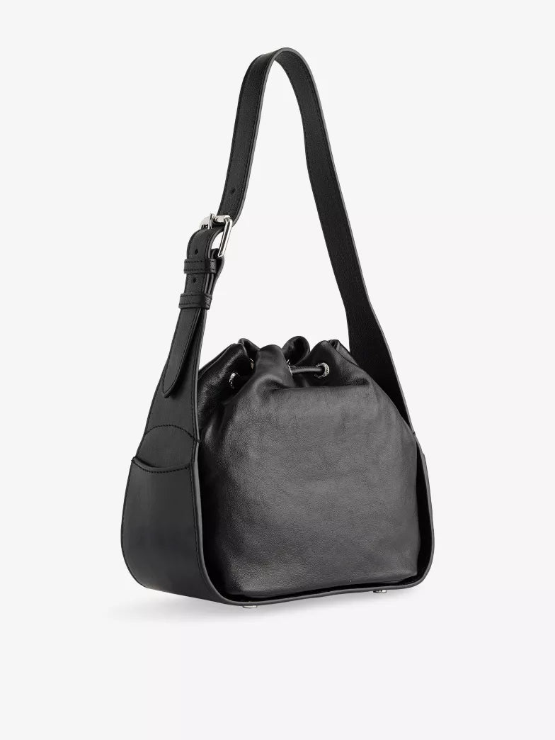 Black Soft Drawstring Logo Mini Bucket Shoulder Bag